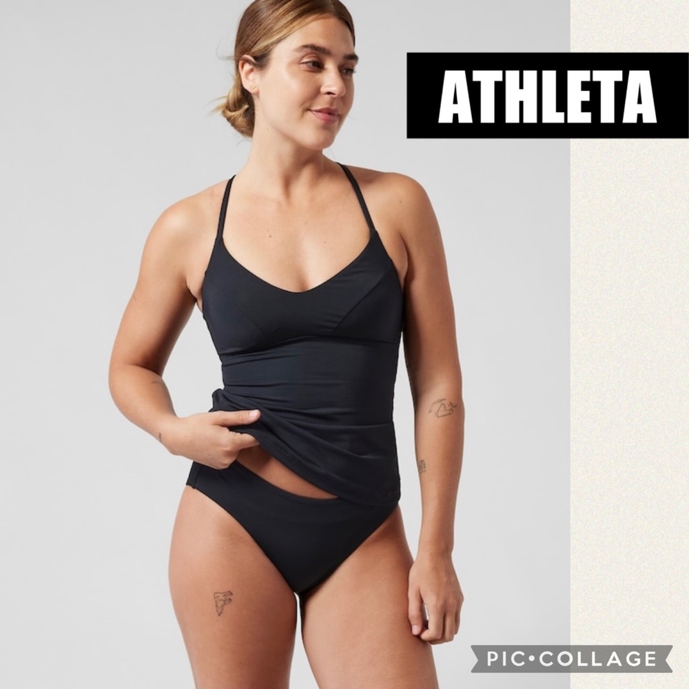 NWT ATHLETA Black Triangle Tankini Swim Top A-C Small